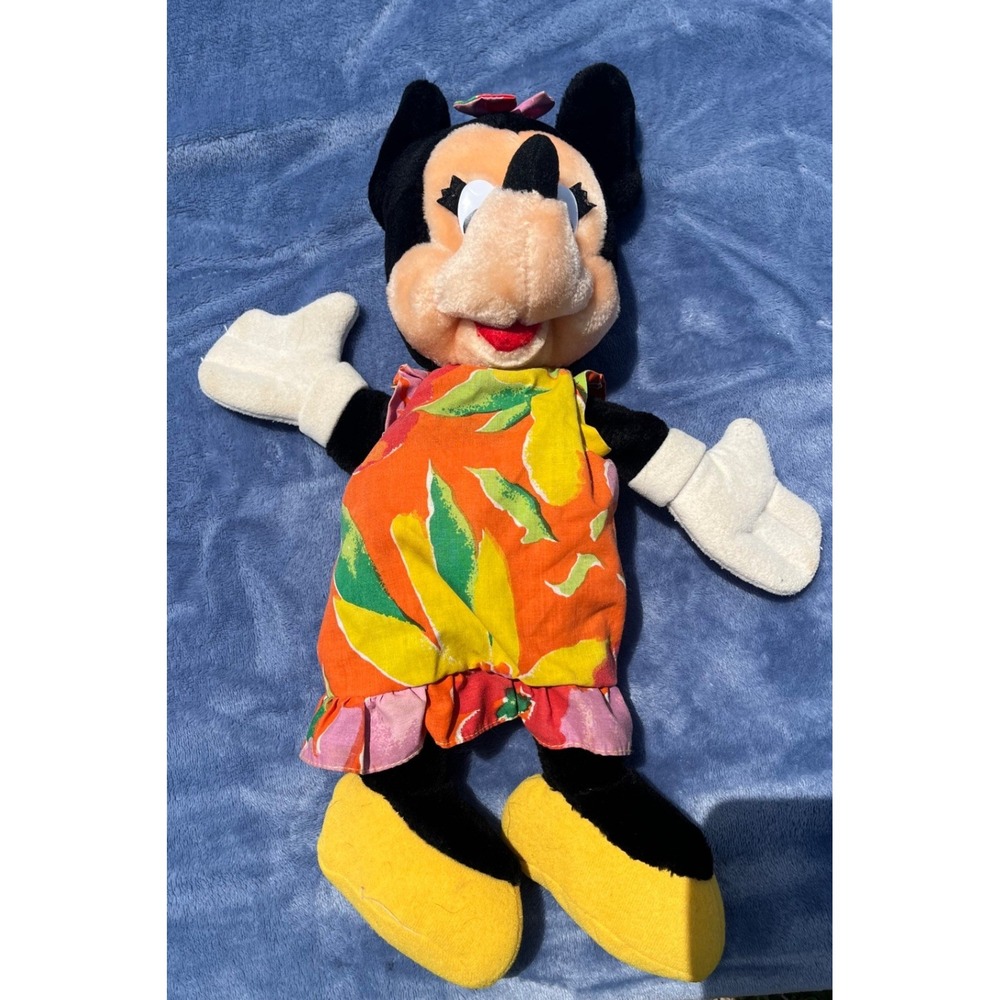 Disney Minnie Mouse Plush Tropical Floral Dress Vintage 14.5 Inch Stuffed Toy